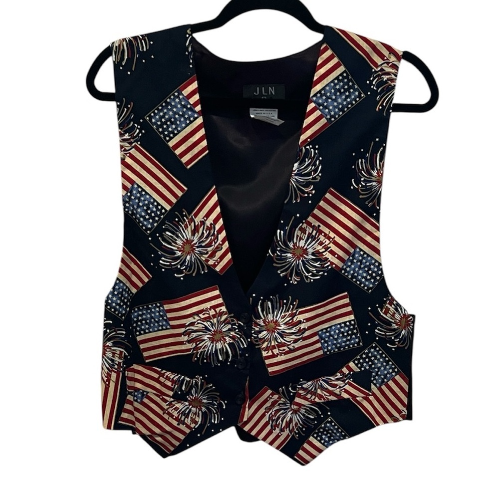Vintage 90s women’s patriotic flag fireworks vest with tie back size Large